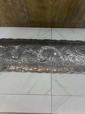 Vtg Arthur Court Serving Tray 19"x6", Bunny Rabbits Silver Aluminum Alloy 1990